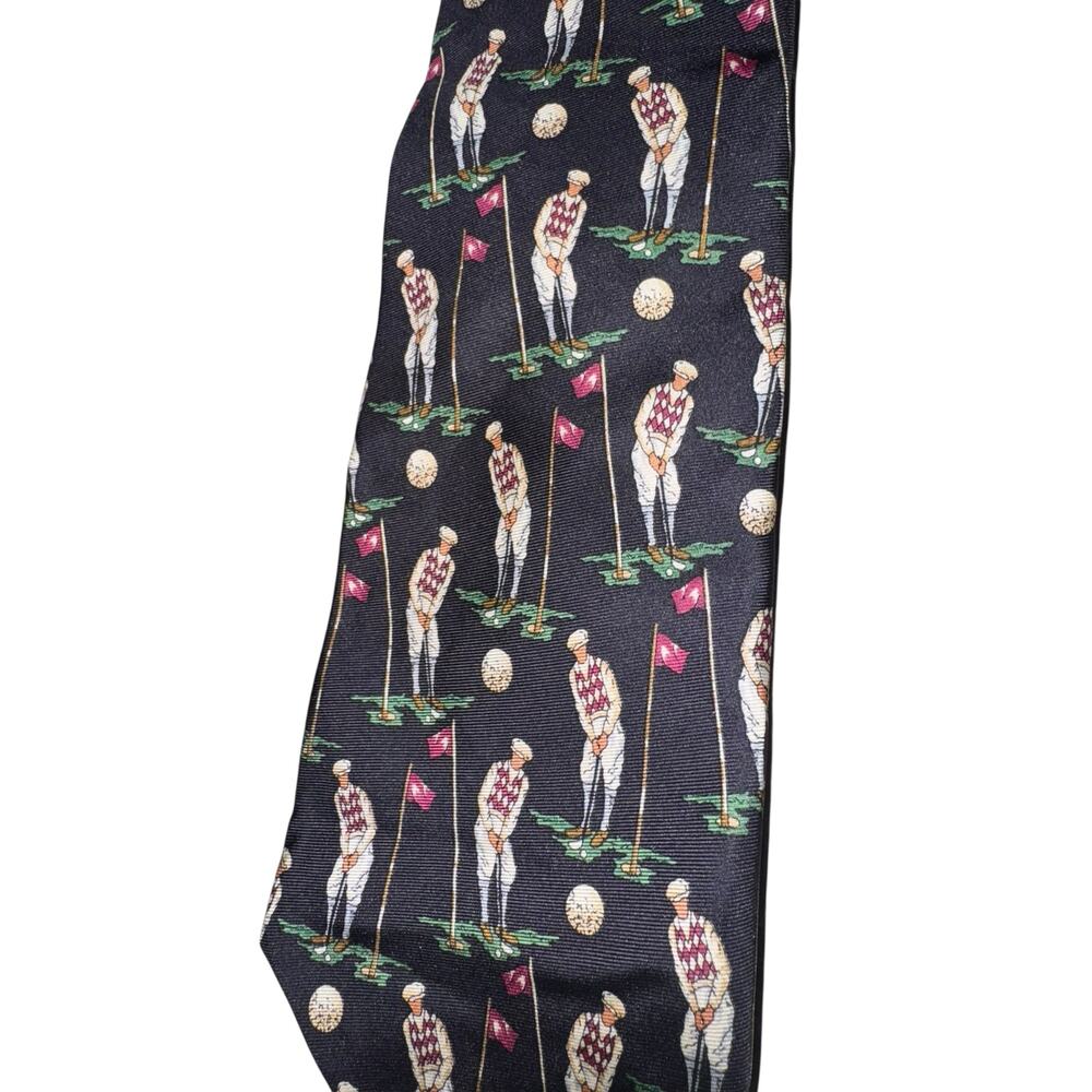 Vintage Robert Talbott Tie Mens Golf Club Silk Black Novelty Hand Sewn USA 90s